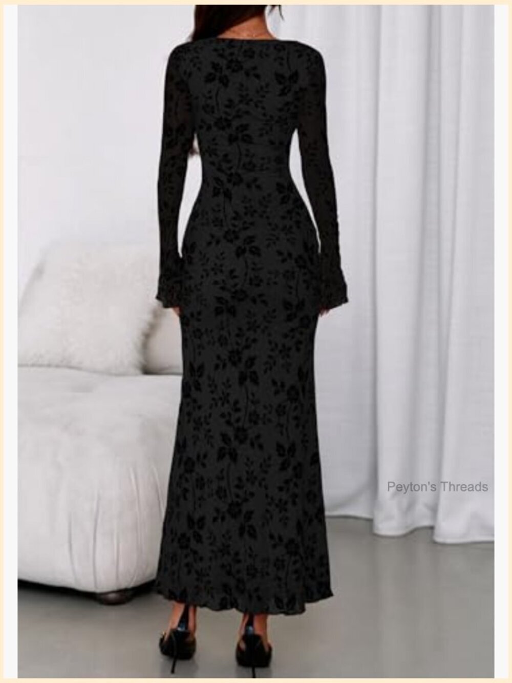 Floral Bodycon Maxi Dress Mesh Long Sleeve Formal Wedding Guest Cocktail - Picture 4 of 7